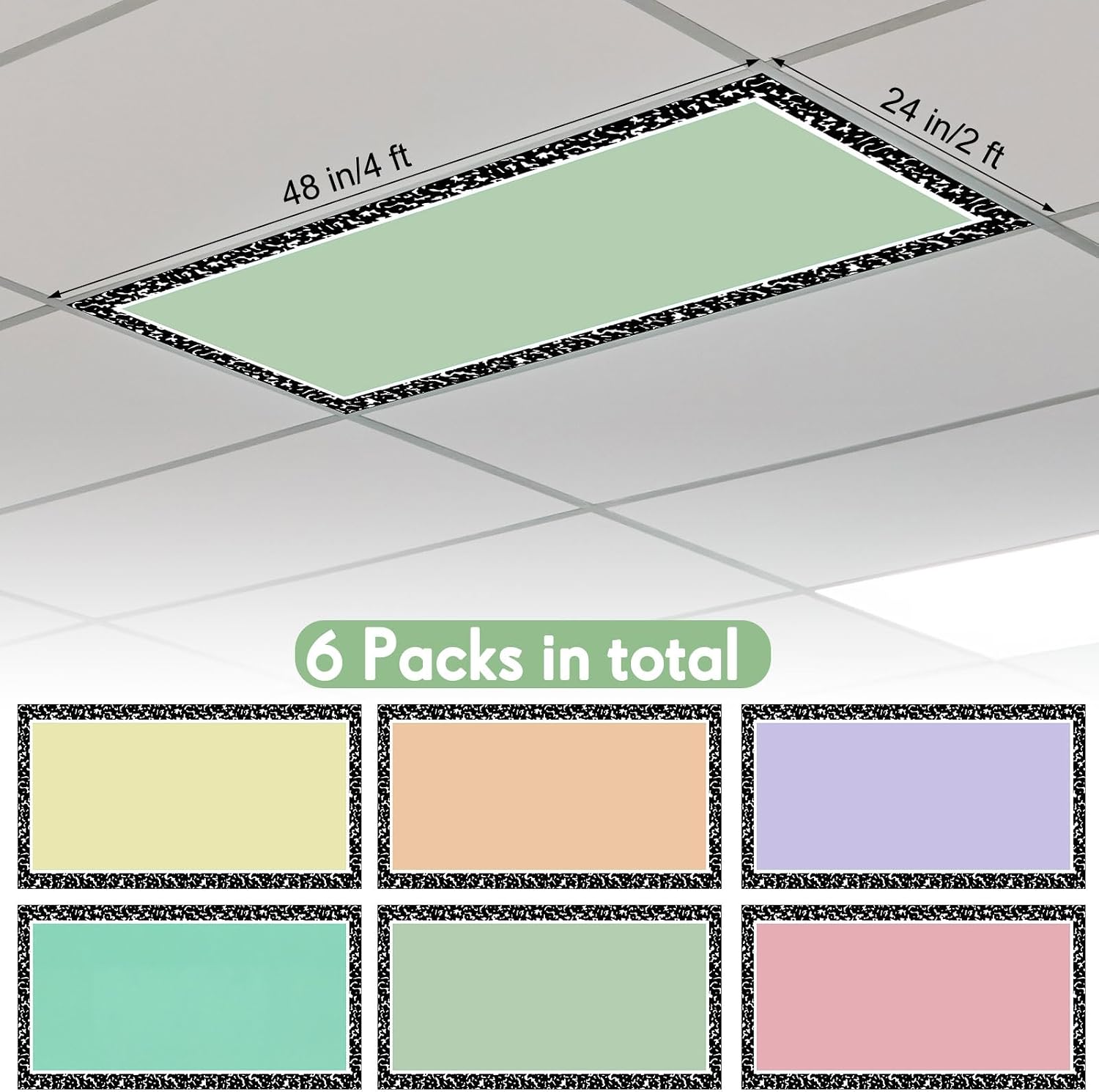 Outus Fluorescent Light Cover Classroom Lighting Cover with Magnets Light Filter Magnetic Ceiling Panel Decoration 2 x 4 ft (23.62 x 47.24 In) Reduce Glare for Office School (6,Composition)