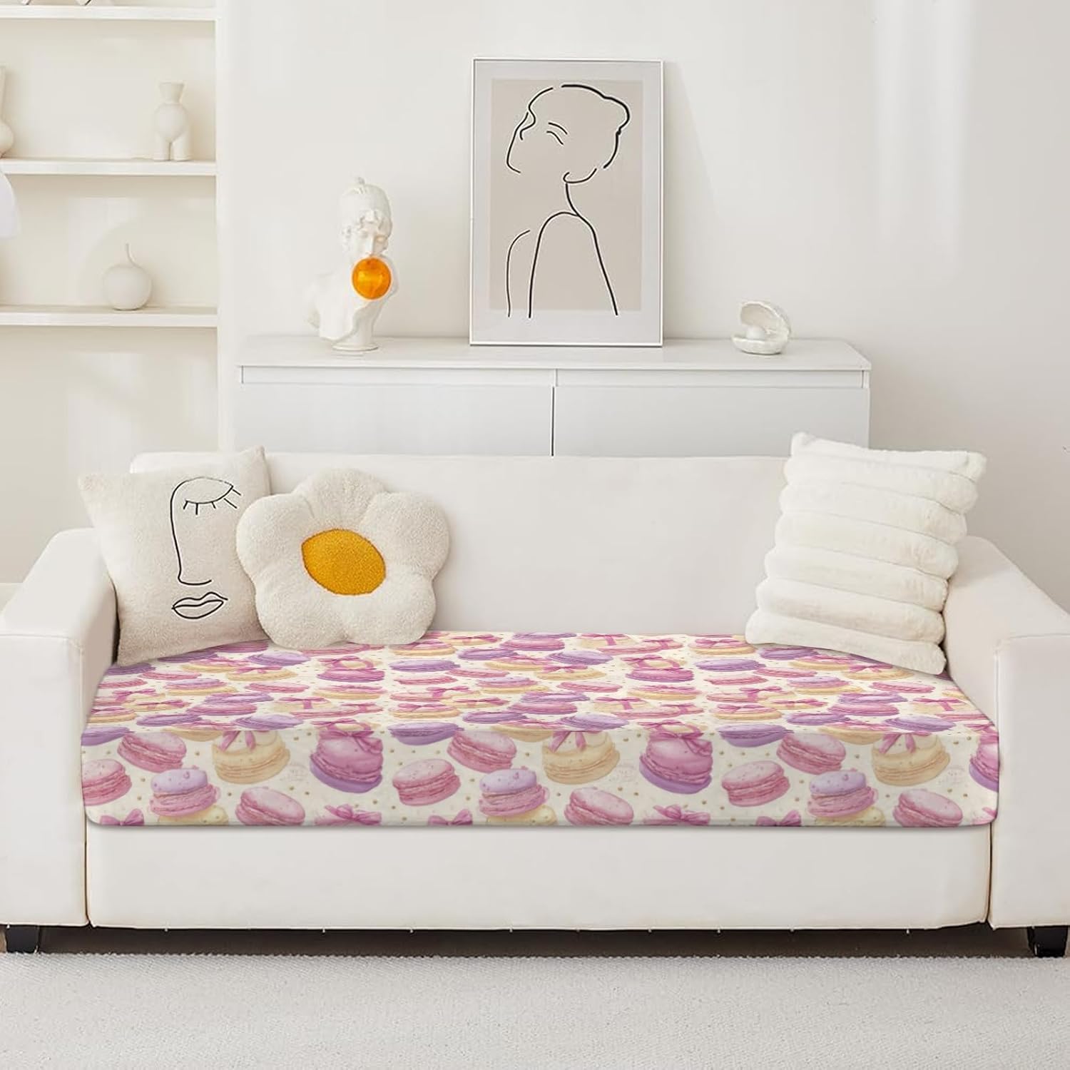 Pastel Macaron Cake Loveseat Covers Couch Covers for 2 Cushion Couch, 2-Piece Stretch Sofa Slipcovers Anti-Slip Washable Furniture Protectors for Dogs Pets