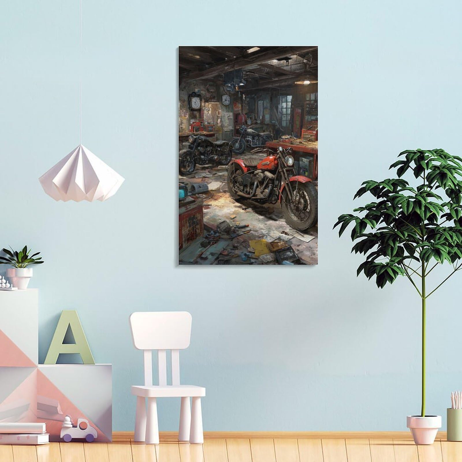 SHUNXIFQ Taller de motocicletas Lienzo Pintura Abstracta Fondo Impreso En Lienzo Cuadros Decoración Salón - Cuadros Lienzos Decorativos - Cuadros Modernos 20x30inch(50x75cm)