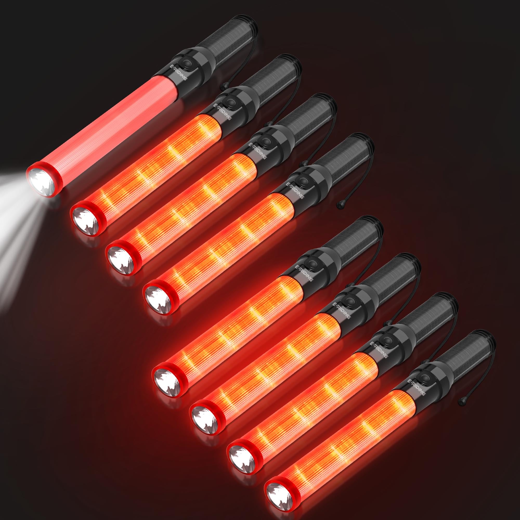 E-riding 8 Pieces 16 Inch Signal Traffic Wand, Traffic Control Wand with White LED on Top,Safety Traffic Baton Light for Parking Guides Outdoor Camping