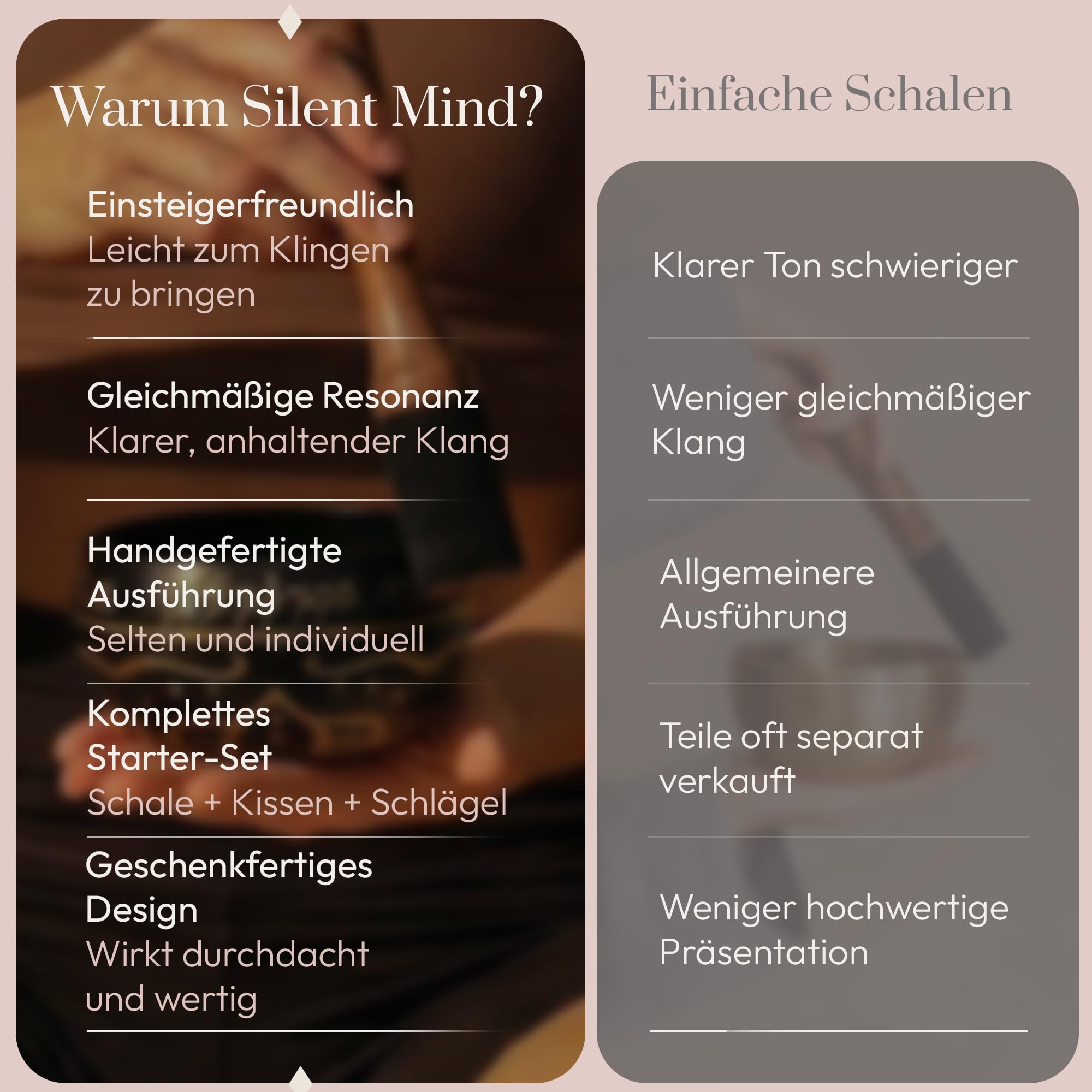 Silent Mind Klangschale Ø9 cm Bronze – Handgefertigtes Komplett-Set mit Kissen und Klöppel, für Anfänger geeignet, klarer stabiler Klang, ideal für Meditation und Achtsamkeit