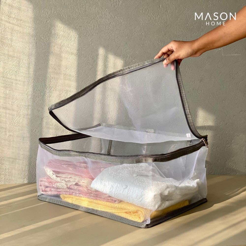 MASON HOME Net/Mesh Lehenga Storage Bag Small - 1pc - L x B x H - 18" x 13" x 9" | Clothes Storage Bag - Wardrobe Organizer with Transparent Window And Zip | Lehengas - Sarees - Delicate Garments 4