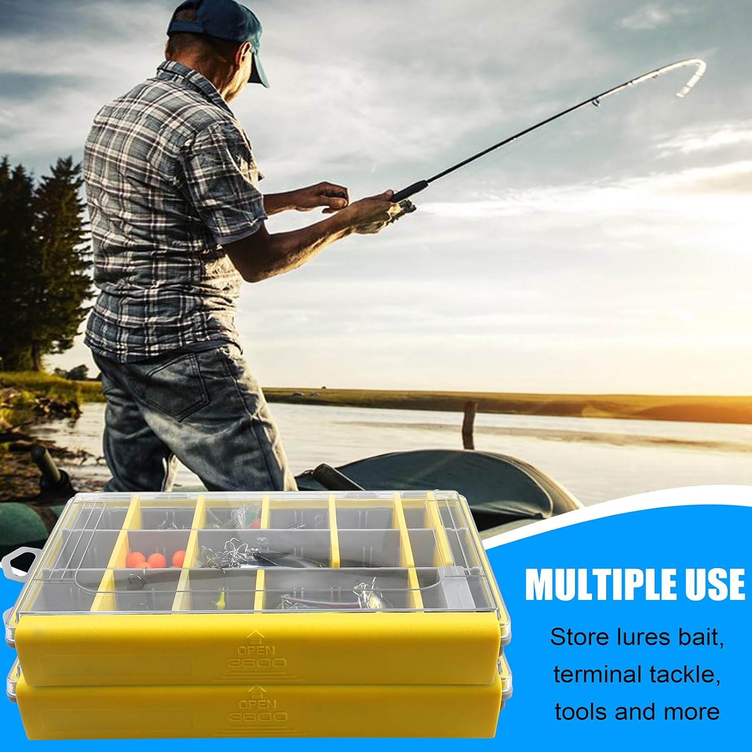Fishing Tackle Box, Waterproof 3600 3700 Plastic Tackle Box Organizer with Removable Dividers, Fishing Gear Lures Tackle Storage Trays Gifts for Men (3600+3700)