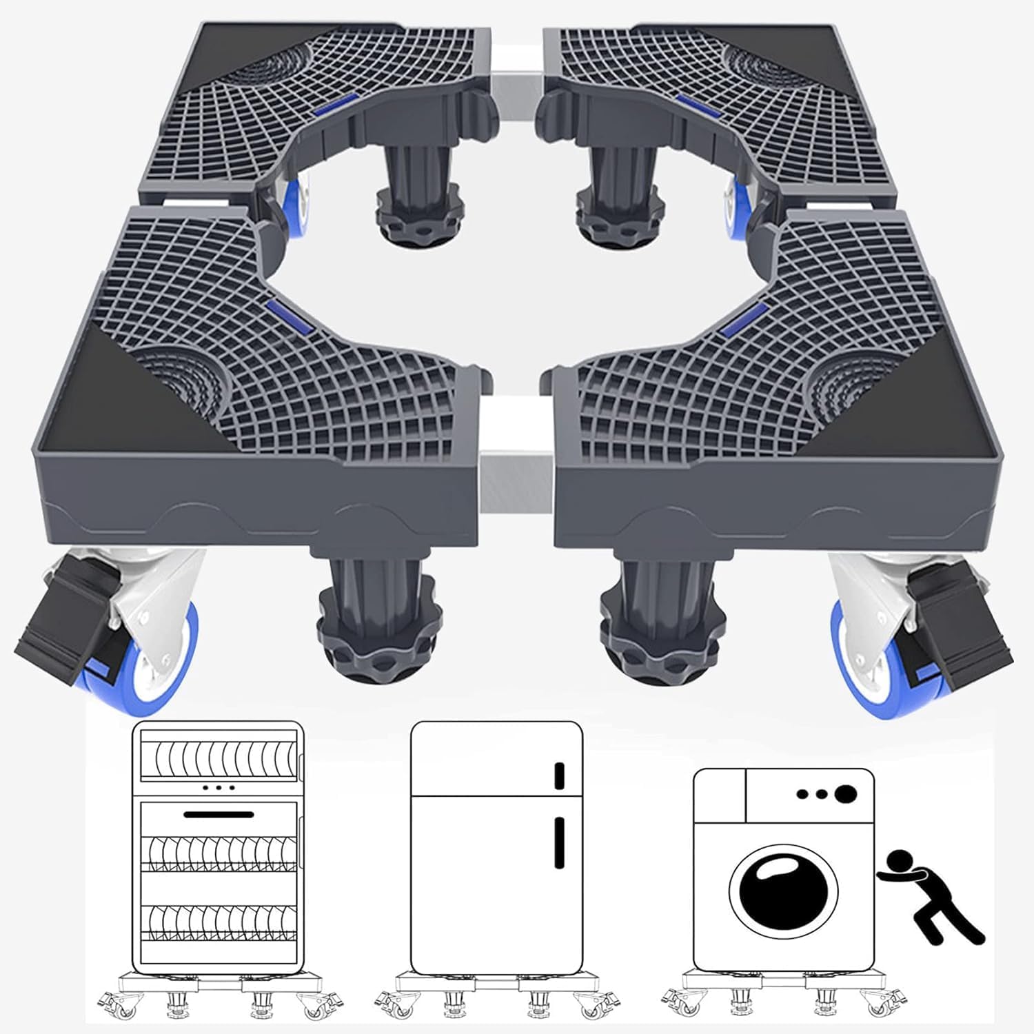 Adjustable Fridge Stand 8 Strong Feet, Washing Machine Stand Base, Universal Stand Base Refrigerator Stand, Easy to Move & Moisture-proof, for Furniture Portable Refrigerator Dryer Stand - Grey