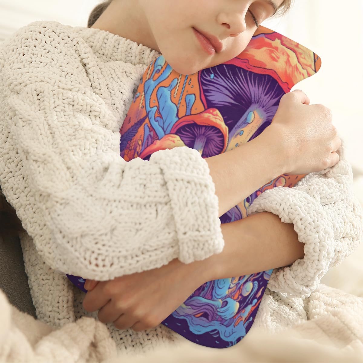 Hot Water Bottle with Soft Cover,2L Mystical Mushrooms Hot Water Bag for Hot and Cold Compress, Hand Feet Warmer, Forest Mushrooms Rubber Hot or Cold Water Bottle Halloween Christmas Decorations