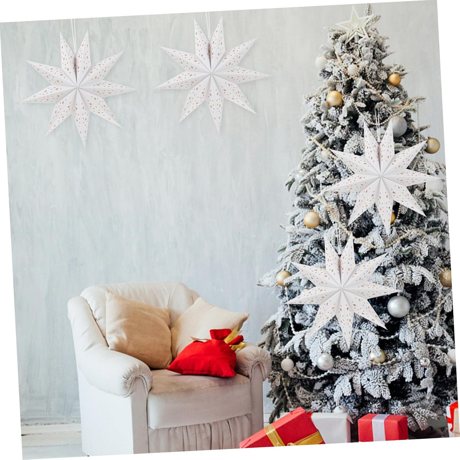 21pcs Nine-Pointed Star Paper Lanterns Lampshade Decorations for Christmas Weddings Birthdays and More Festive Atmosphere Attractive