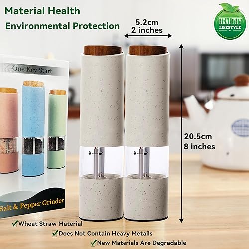 Miniatura 6 de Juego de molinillo eléctrico de sal y pimienta, molinillo de pimienta recargable con luces LED, grosor ajustable, operación con una mano, fuente de