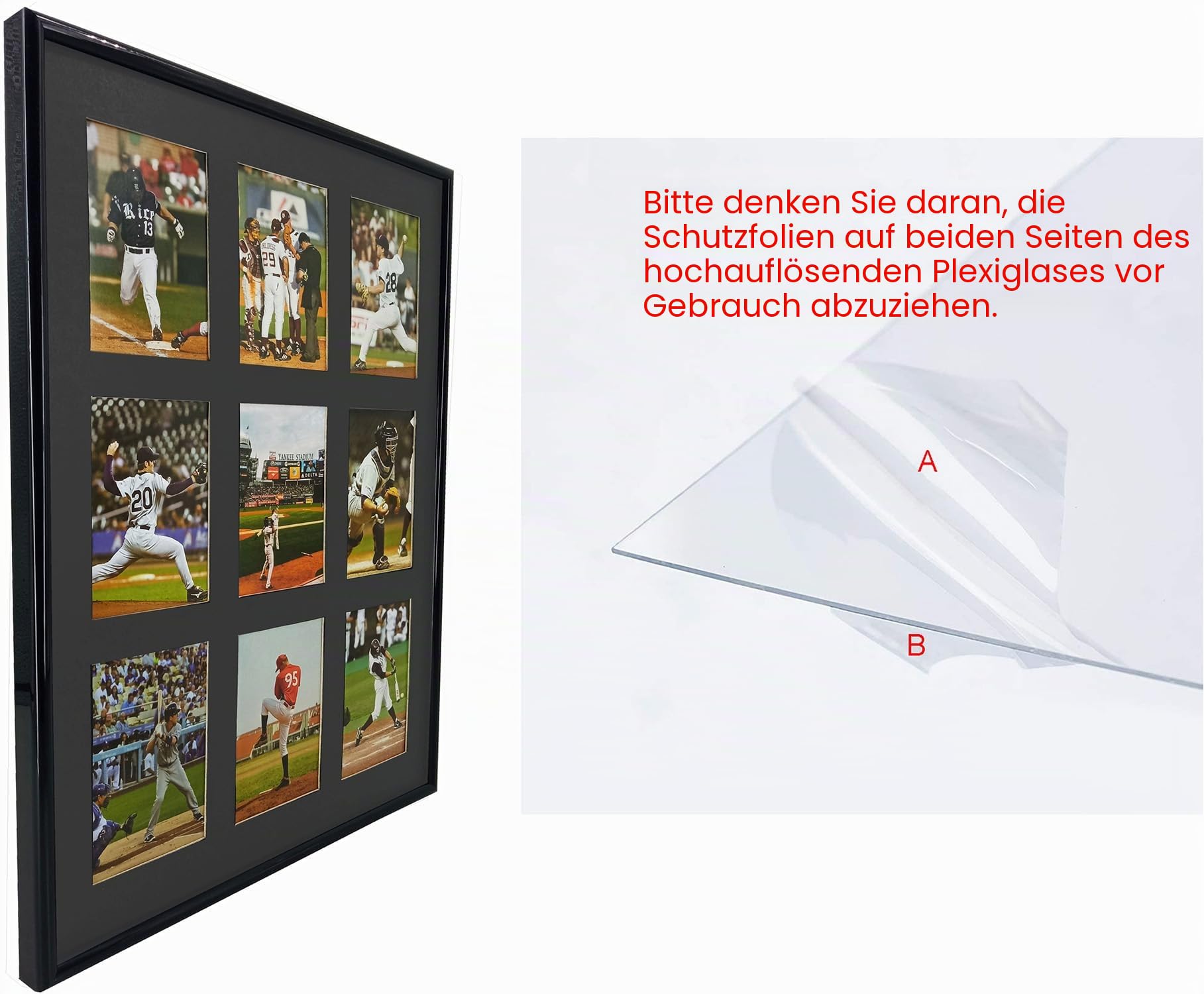 Sammelkarten-Display-Rahmen für 9 Standardkarten, 2 Stück, UV-Schutz, Schwarze säurefreie Matte, Sportkartensammler Wanddisplay, Halter für Baseball, Basketball, Fußball, Hockey, Standardkarten