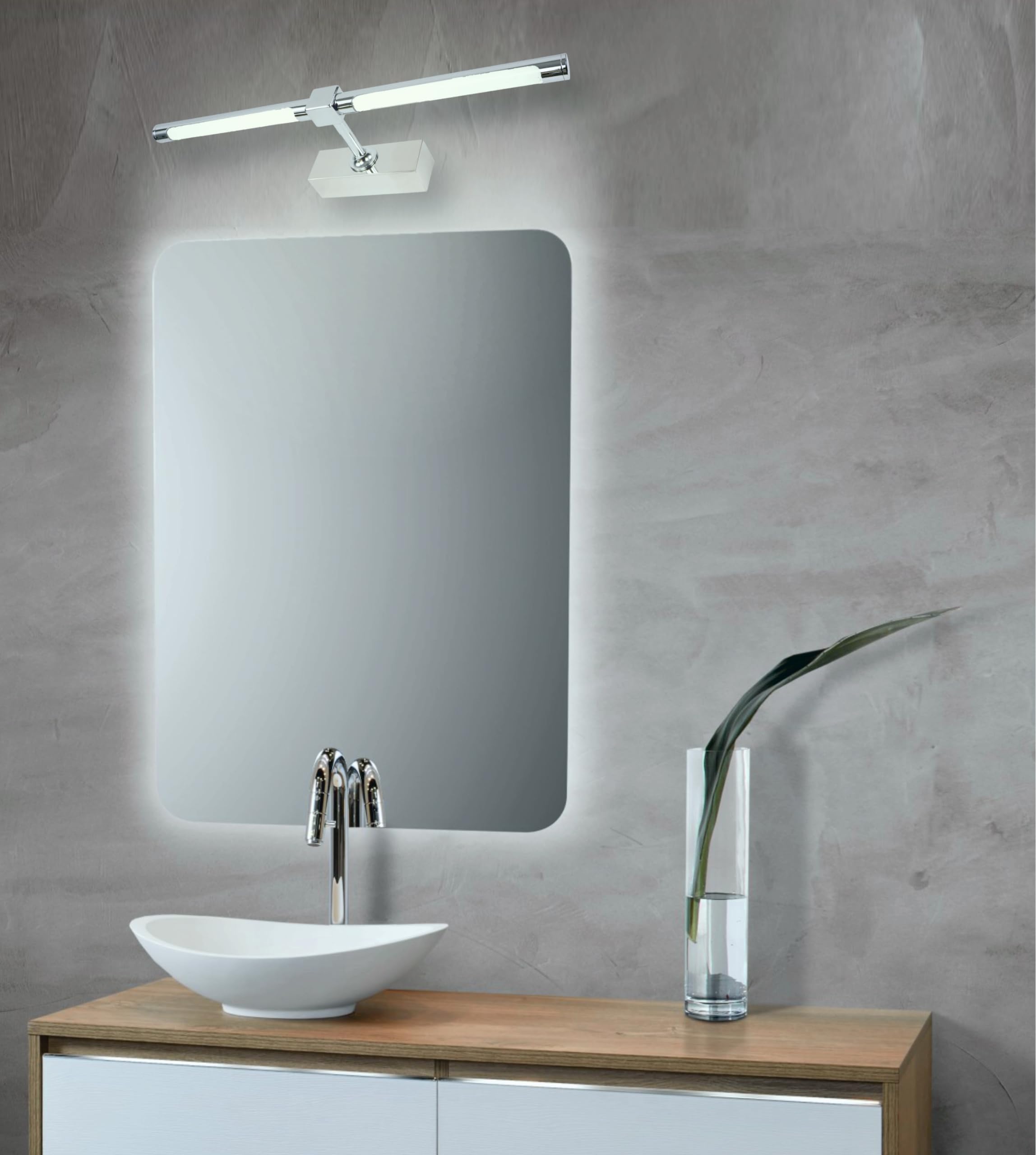 Aplique LED de pared para iluminar cuadros, espejos, murales, 12W, tono de luz neutro 4000K, acabado Cromo brillante 52cm