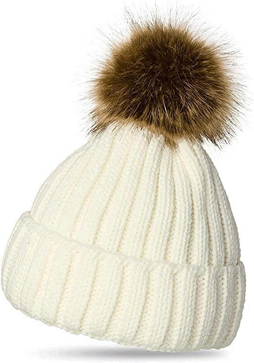 L27 Celebmodelook Adult Kids Knitted Winter Warm Beanie Bobble Pom Pom Hat Ladies Chunky Soft Cable Knit hat Detachable Fur Pompom
