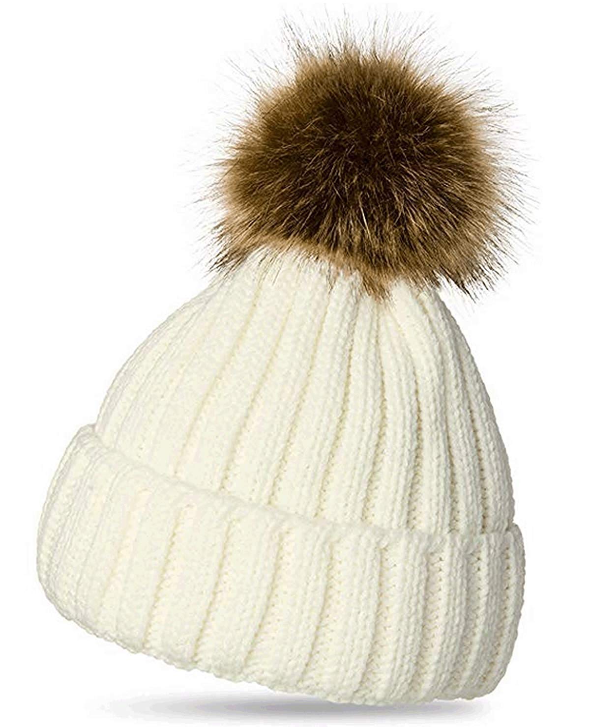 L27 Celebmodelook Adult Kids Knitted Winter Warm Beanie Bobble Pom Pom Hat Ladies Chunky Soft Cable Knit hat Detachable Fur Pompom
