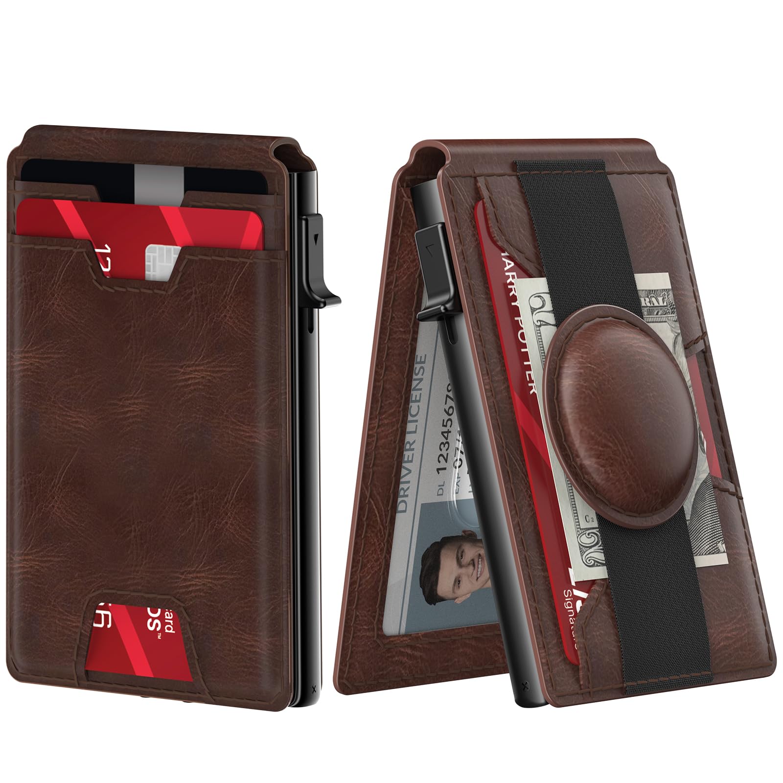 typecase Wallet for Men with AirTag Holder: Stealth Pocket for Apple Air Tag, Genuine Leather, RFID Blocking, Smart, Slim, Minimalist - 13 Card Capacity | ID Window | Cash Slot (Brown)