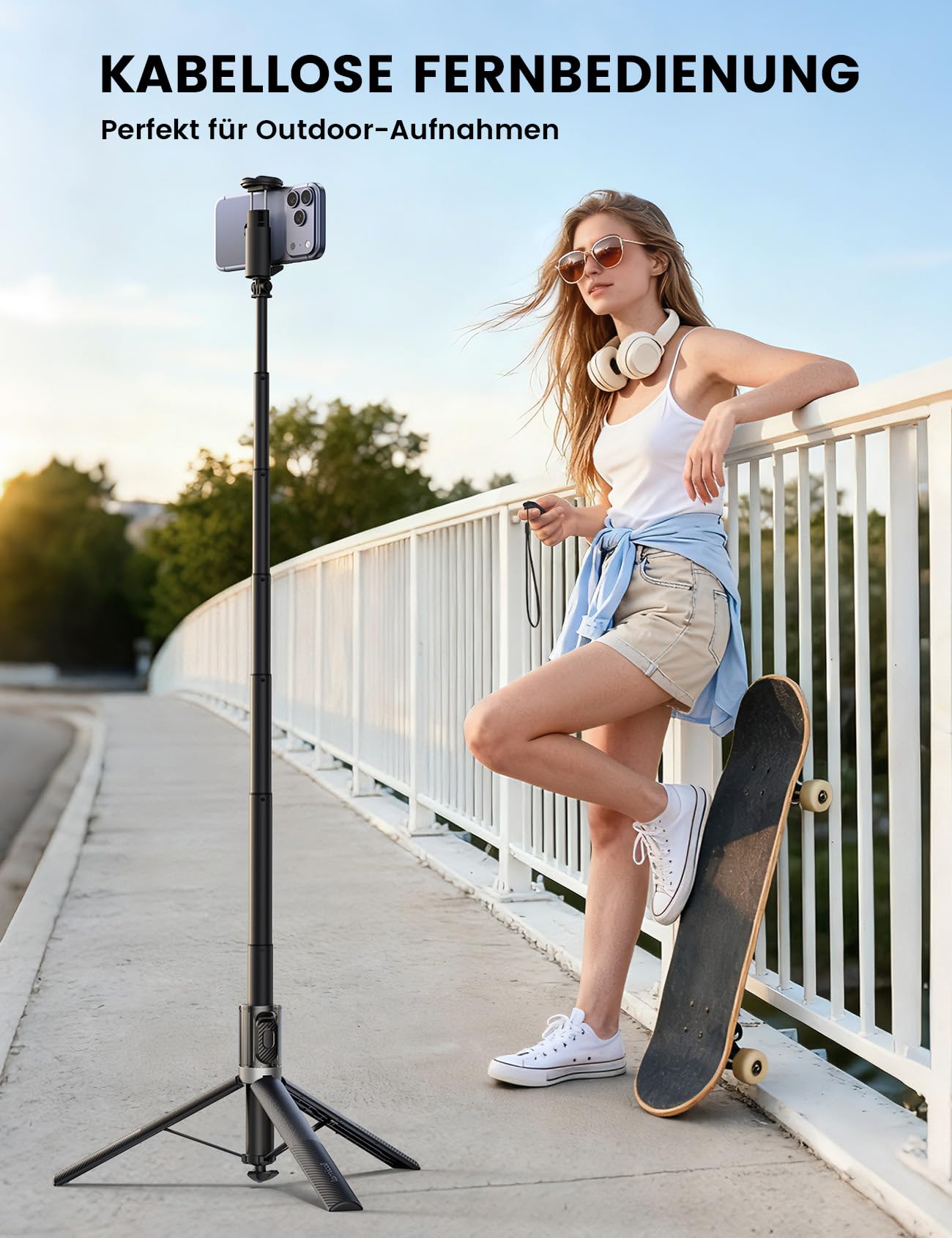 Lamicall Handy Stativ für Smartphone & Selfie Stick - [Automatik-Öffnung] 3-IN-1 Aluminium Handystativ mit Fernbedienung & Handyhalterung, 360° Ausziehbarer Selfiestick Tripod für iPhone 17/16, 165cm