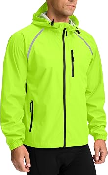 Bikewa Mens Cycling Rain Jackets Waterproof Running Bike Windbreaker Lightweight Packable Hooded Jacket