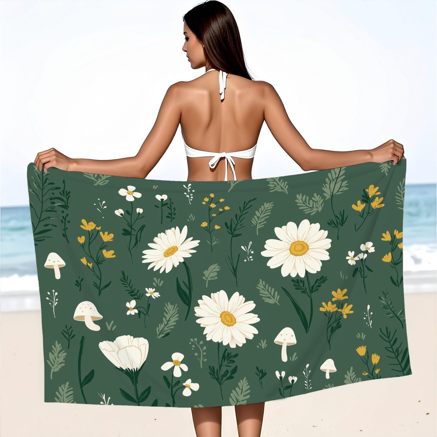 Drap de Plage Anti Sable Sechage Rapide 200 cm x 100 cm Vintage Campagne Serviette de Plage Microfibre Campagne Scandinave Chaleureux Frais Plantes Fleurs Absorbante Super Couverture de Plage