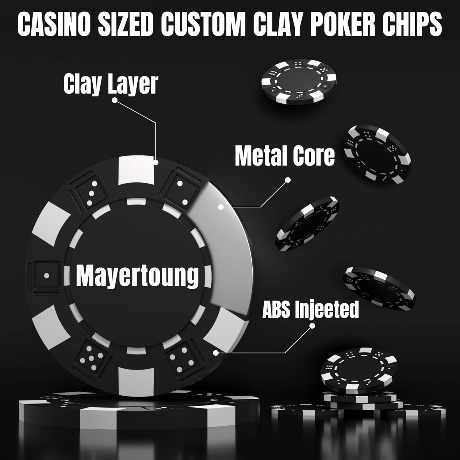 50 Custom Clay Poker Chips for 13 Colors, 40mm Heavy 11.5g Casino Sized Customized Poker Chips with Logo, Image or Text, Custom Drink Tokens for Bar, Party, Golf Club or Events