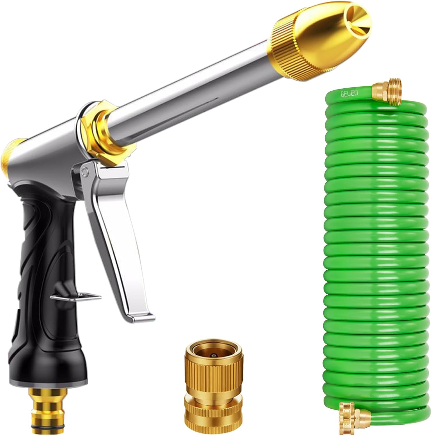 Coil Garden Hose 25ft, EVA Flexible Recoil Garden Hose Lightweight Curly Water Hose 25 Foot Retractable Coiled Water Hose with High Pressure Spray Nozzle for Watering Garden,Yard,Lawn,Washing Cars