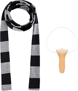 obmwang Novelty Gray and Black Striped Scarf and Fake Long Nose Cosplay Costumes for Adults Halloween Party
