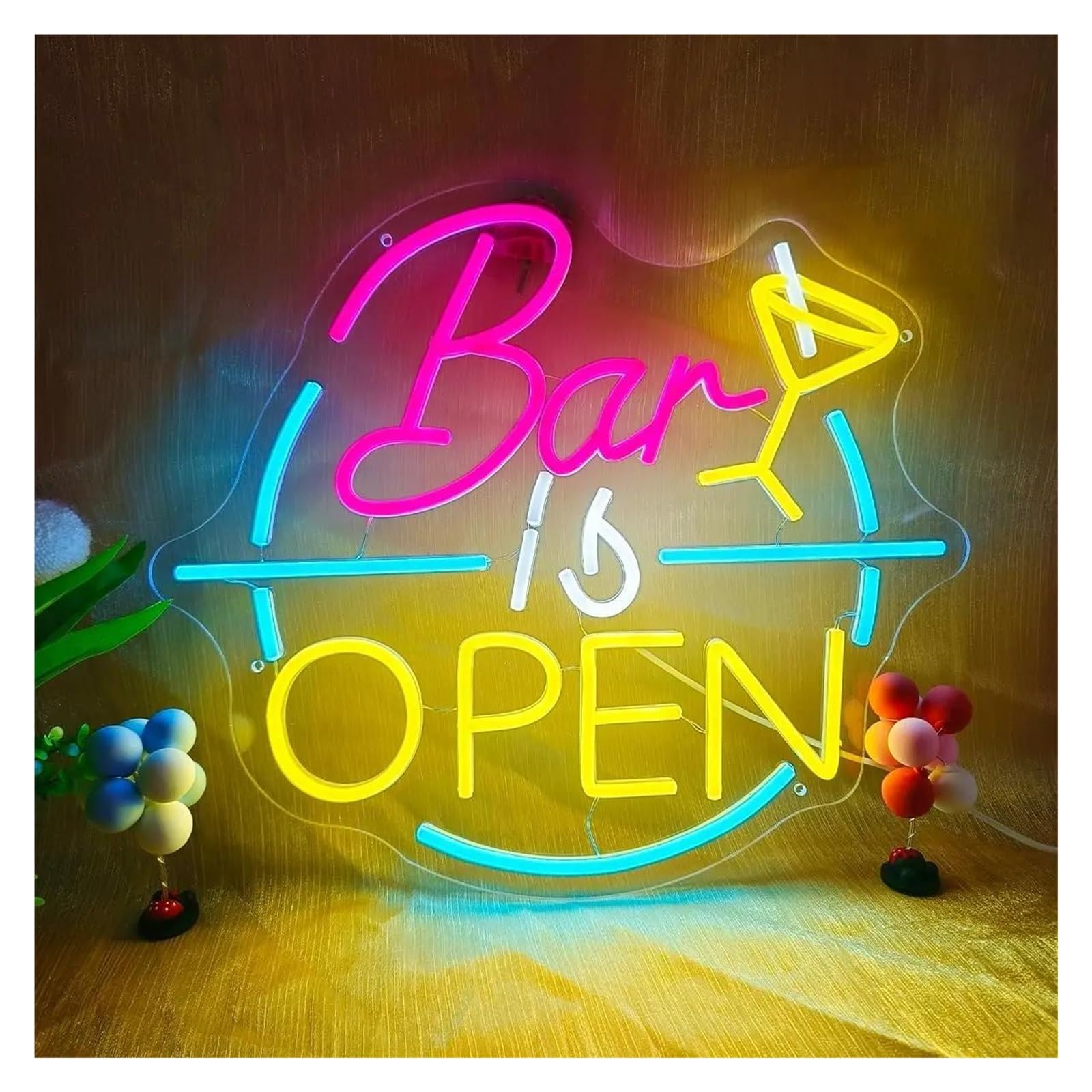 RONGCH Hanging Art Signs Bar is Open Neon Sign LED Light Dimmable for Beer Pub Restaurant Karaoke Cafe Business Opening Window Wall Decor 38cmx36.34cm
