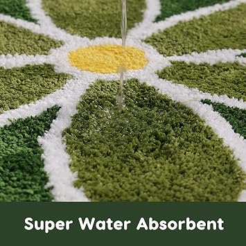 TRUEDAYS Flower Bathroom Rug, Small Round Bath Mat, 24x26, Emerald Green
