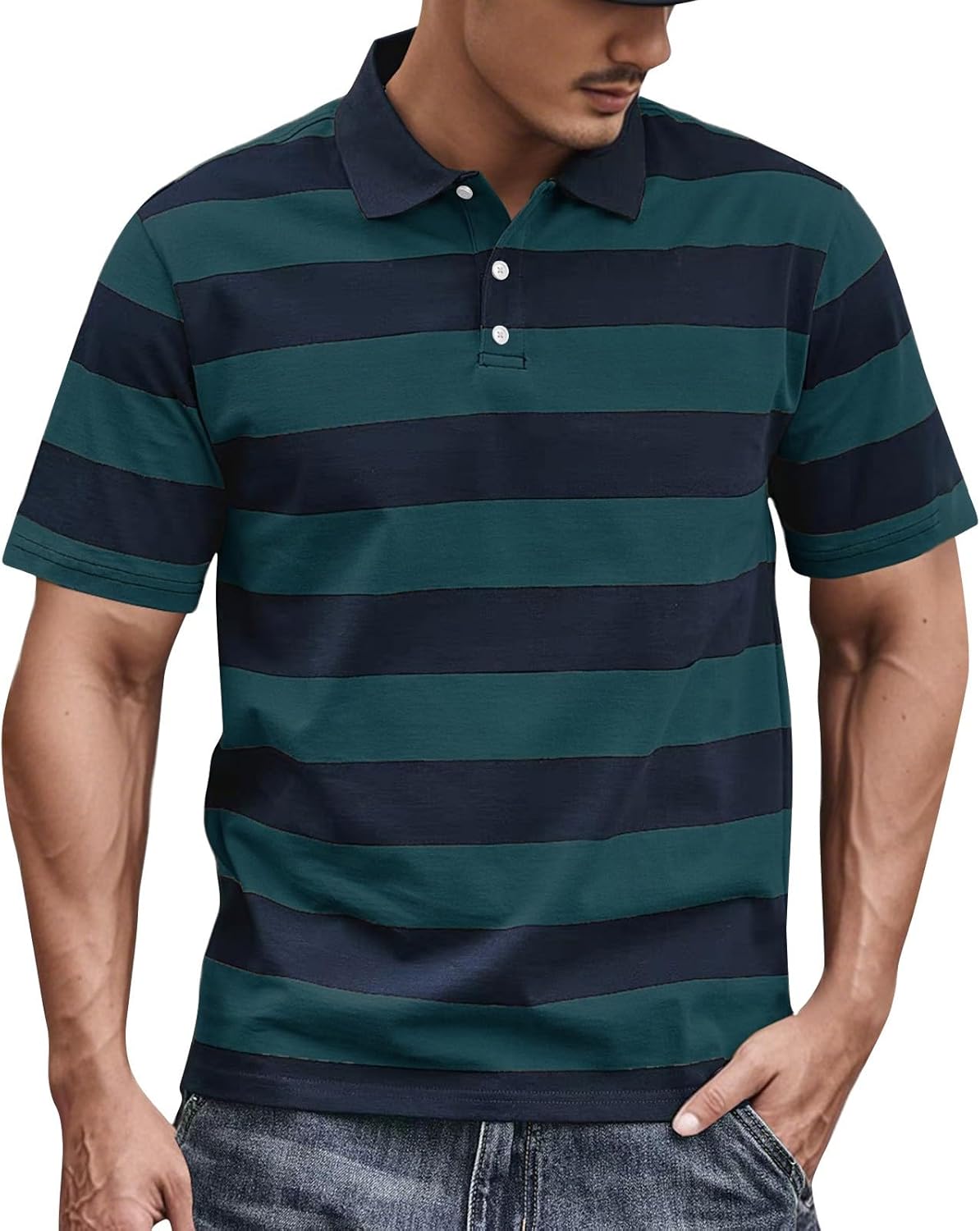 Ymosrh Men's Summer Polo Shirt Short Sleeve Striped Collar Shirt Fashion Golf Tennis, M-3XL