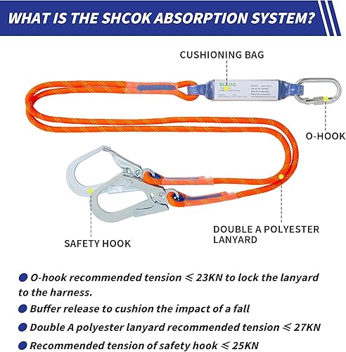 Miniatura 4 de Arnés de seguridad Kit de protección contra caídas Arneses de techo de cuerpo completo con cordón interno de absorción de golpes, arnés de seguridad