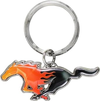 iPick Image for Ford Mustang Flaming Pony Full-Color Die-Cut Metal Key Chain, Key-Charm, Keychain