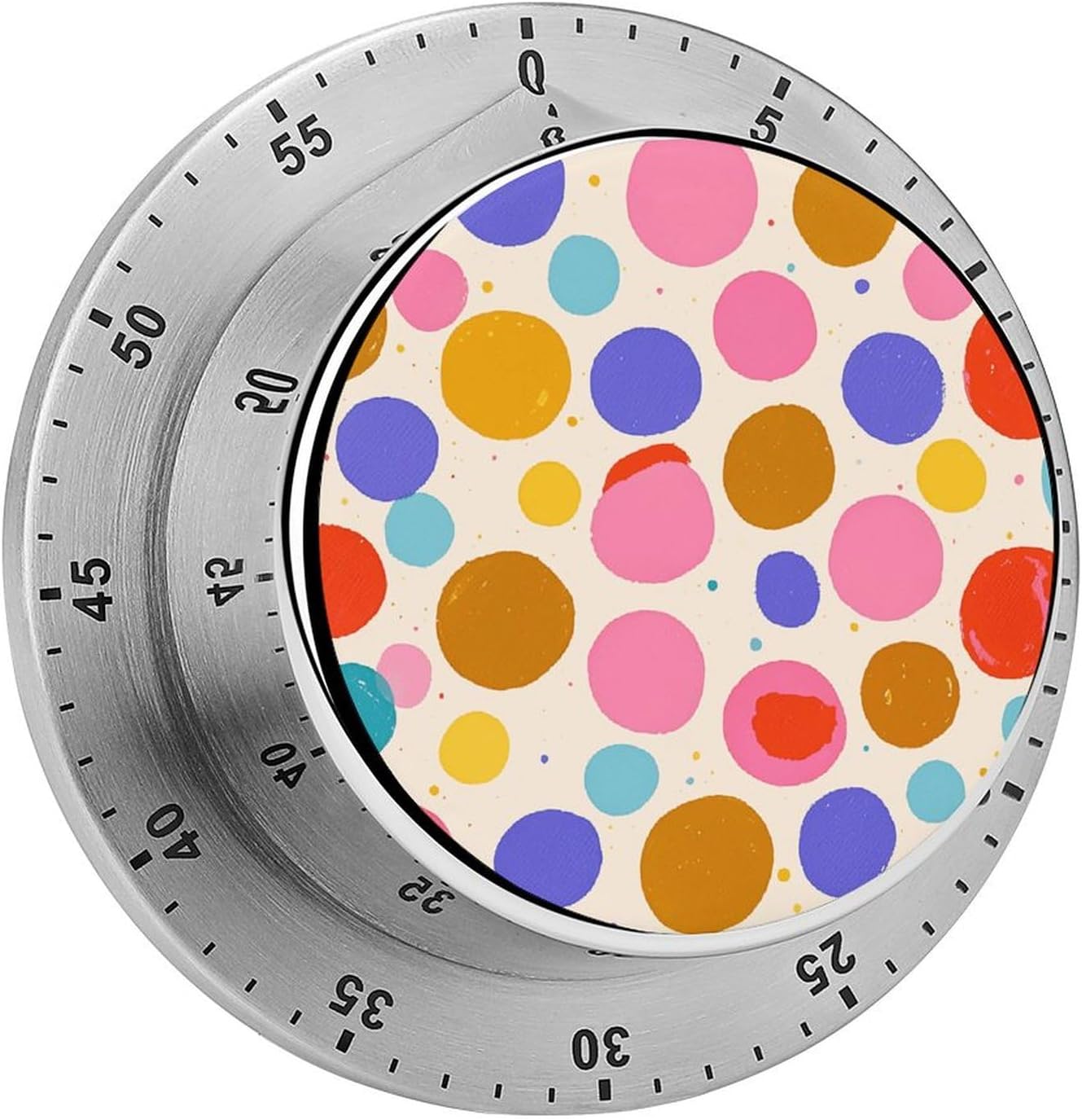 Cute Polka Dot Timer Stainless Steel Kitchen Timers Waterproof & Rust-Proof 60 Minute Mechanical Timer with Loud Alarm for Cooking, Baking, Fitness