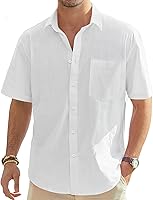Vista 172 de J.VER Camisas de manga corta de lino y algodón para hombre, estilo informal, ligeras, con botones, para vacaciones, playa y verano, con bolsillo