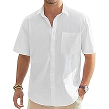 Men's Linen Short Sleeve Shirts Cotton Casual Lightweight Button Down Shirt Beach Vacation Summer Tops with Pocket