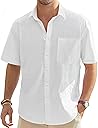 J.VER Men's Linen Short Sleeve Shirts Cotton Casual Lightweight Button Down Shirt Beach Vacation Summer Tops with Pocket