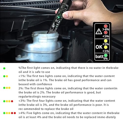 Miniatura 5 de UGSHY 2 bolígrafos de prueba de líquido de frenos de automóvil con 5 indicadores LED, DOT 3 DOT 4 DOT 5.1, analizador de líquido de frenos de
