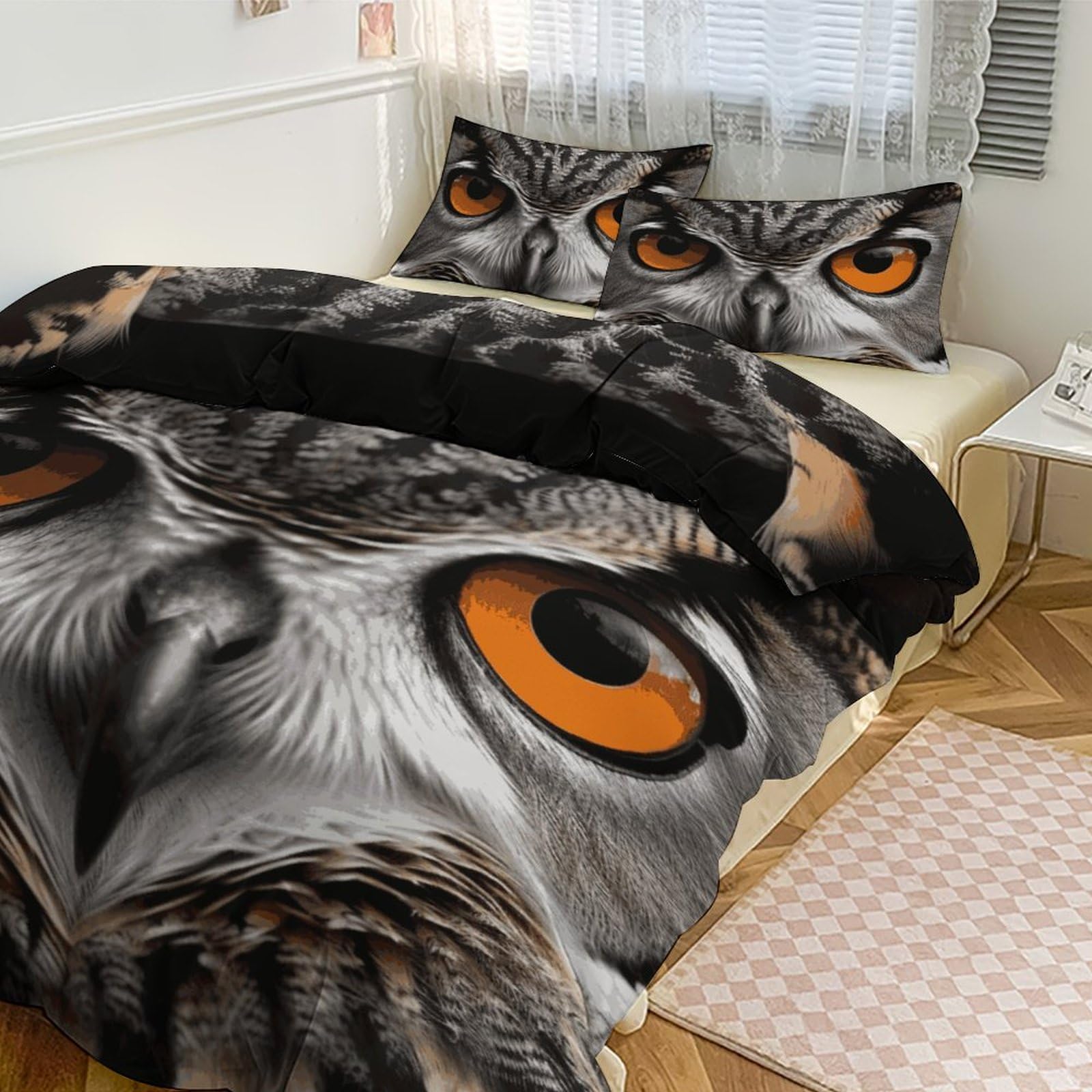 Couette pour grand lit 218x177 parure de lit 3 pièces hibou