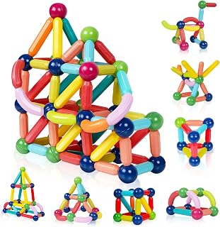 ANYCOVER 64PCS Magnetic Toys Magnetic Building Stick, Multiple Sizes Multiple Colors Magnetic Building Blocks Construction Toys, for Children Over 3 Years Old Preschool Children's Toys