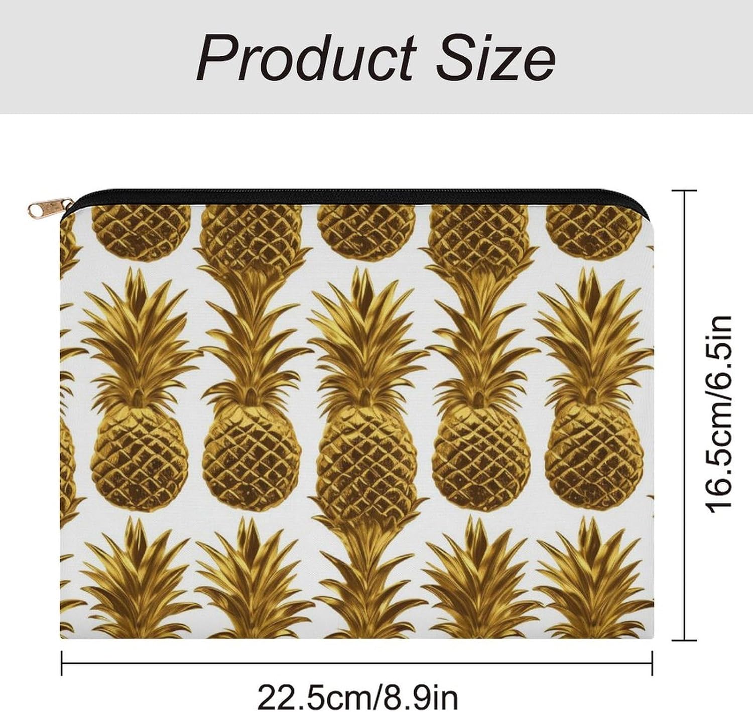 Lightweight Polyester Gold Pineapple Makeup Bag with Zipper image 2