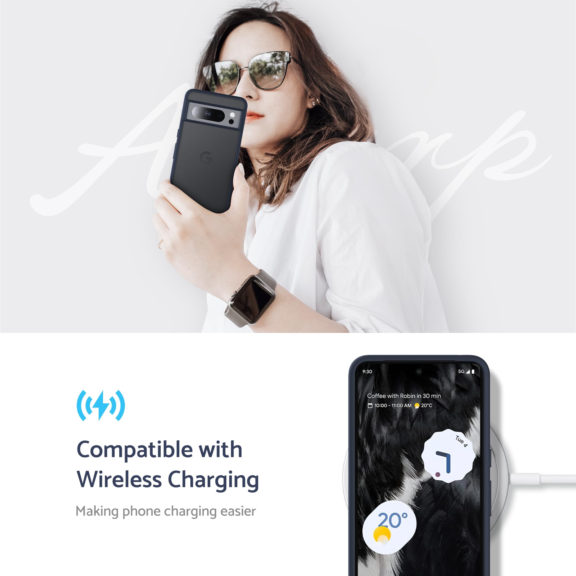 Anqrp Mist Serie Custodia Per Google Pixel 8 5G – Opaca Traslucida, Antiurto, Supporta Ricarica Wireless (Blu)
