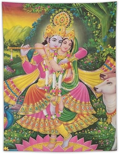 Hinduismo Dios Decoración Religión Tapiz Krishna y Radha Tapiz decorativo Pintura decorativa de poliéster arte de pared de sala de estar, tapices de