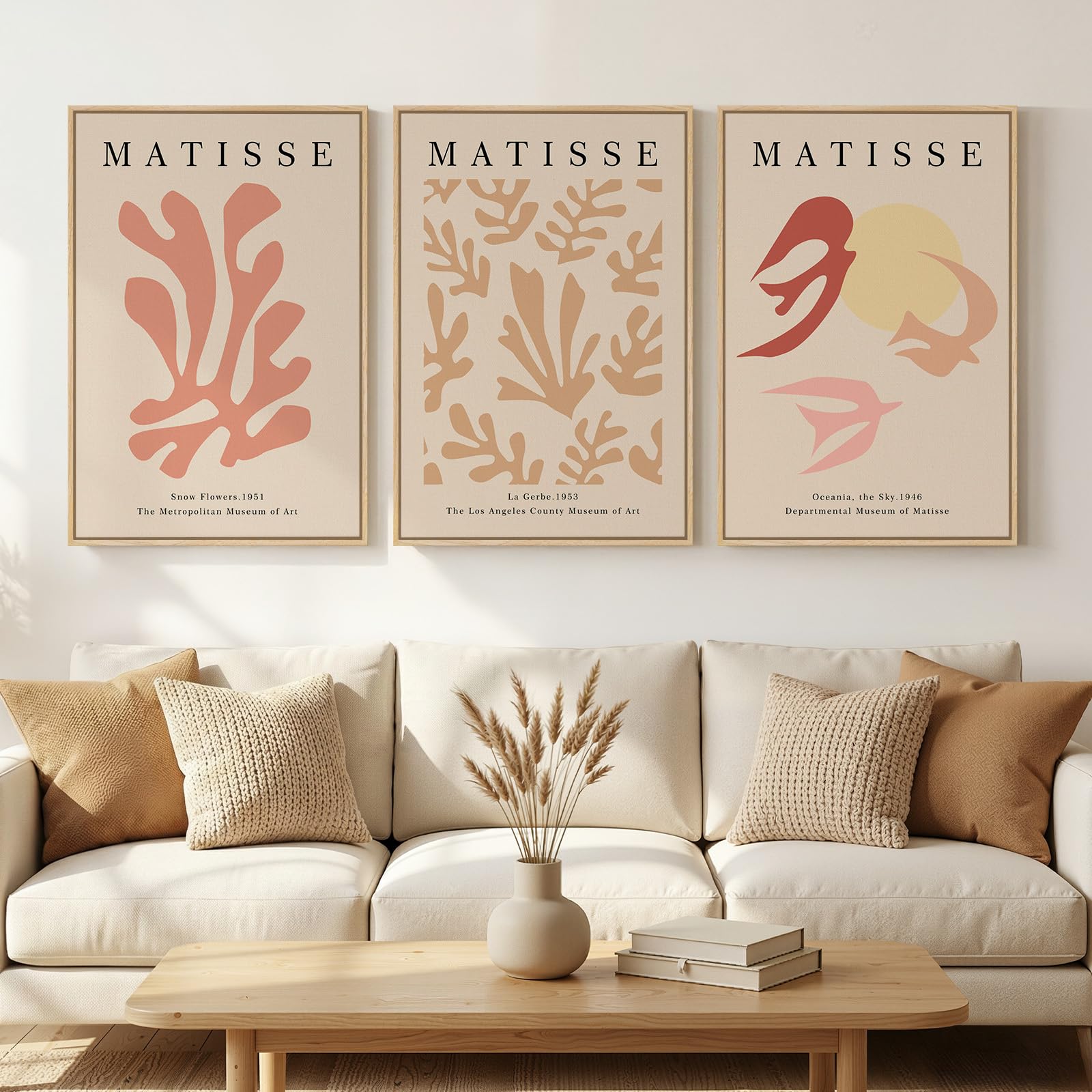 Set di 3 stampe artistiche da parete astratte Matisse con cornice, stampe su tela vintage rosa neutro, dipinti classici Matisse per soggiorno, camera da letto, corridoio, ufficio, dimensioni totali 76