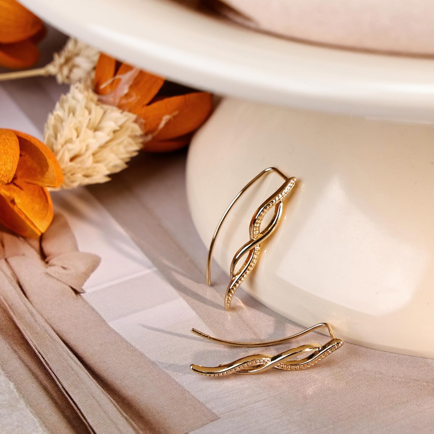 14K Gold Plated Twist Ear Cuff for Women Crawler Earring Cuff Studs Hypoallergenic Climber Earrings for Minimalist Jewelry - Image 6