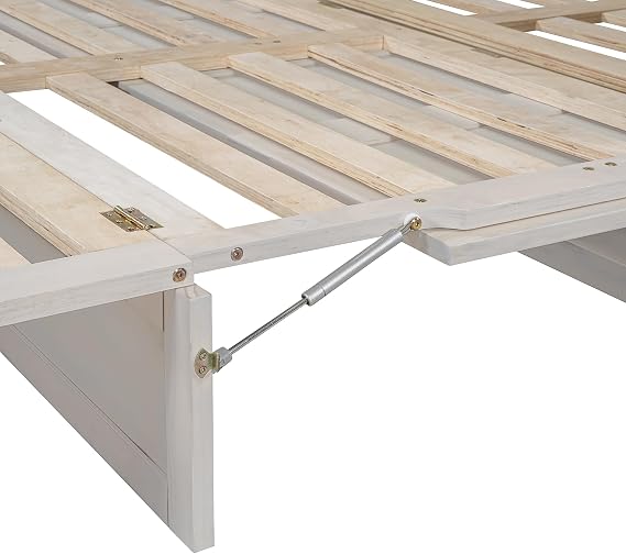 Queen Size Murphy Bed, Folding Wall Hideaway Chest with USB Port and A Large Drawer, Space Saving Cabinet Bed Frame with Wood Slats Supports, Easy Assembly (Brushed White, Queen)