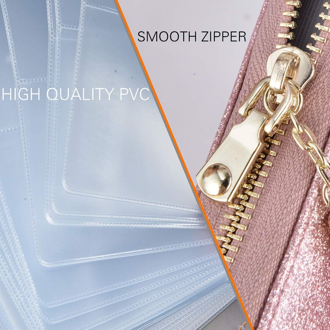 Easyoulife Womens Credit Card Holder Wallet Zip Leather Card Case RFID Blocking (Glitter Light Purple) - Image 7