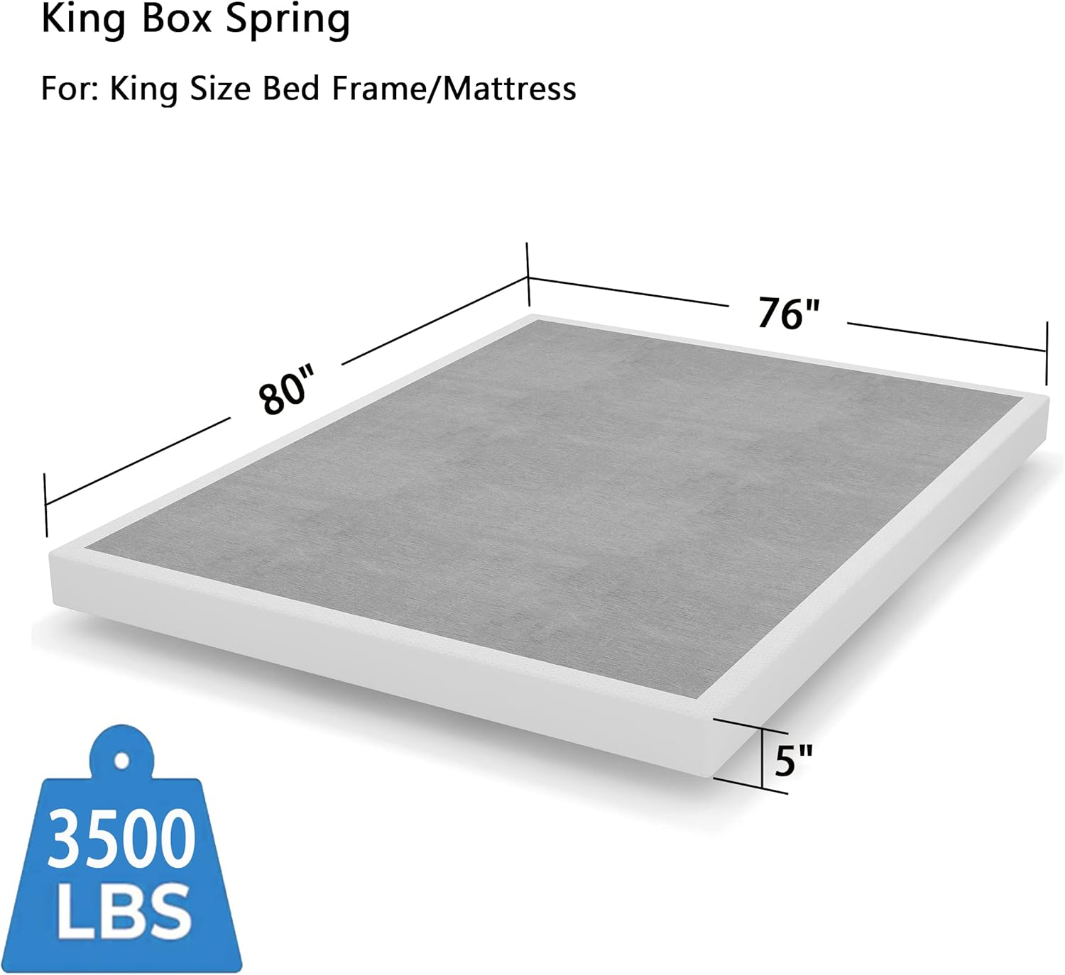 Box Spring King Size，5 Inch Low Profile Metal BoxSpring for King Bed, Heavy Duty Structure, Mattress Foundation, Noise Free, Non-Slip, Easy Assembly