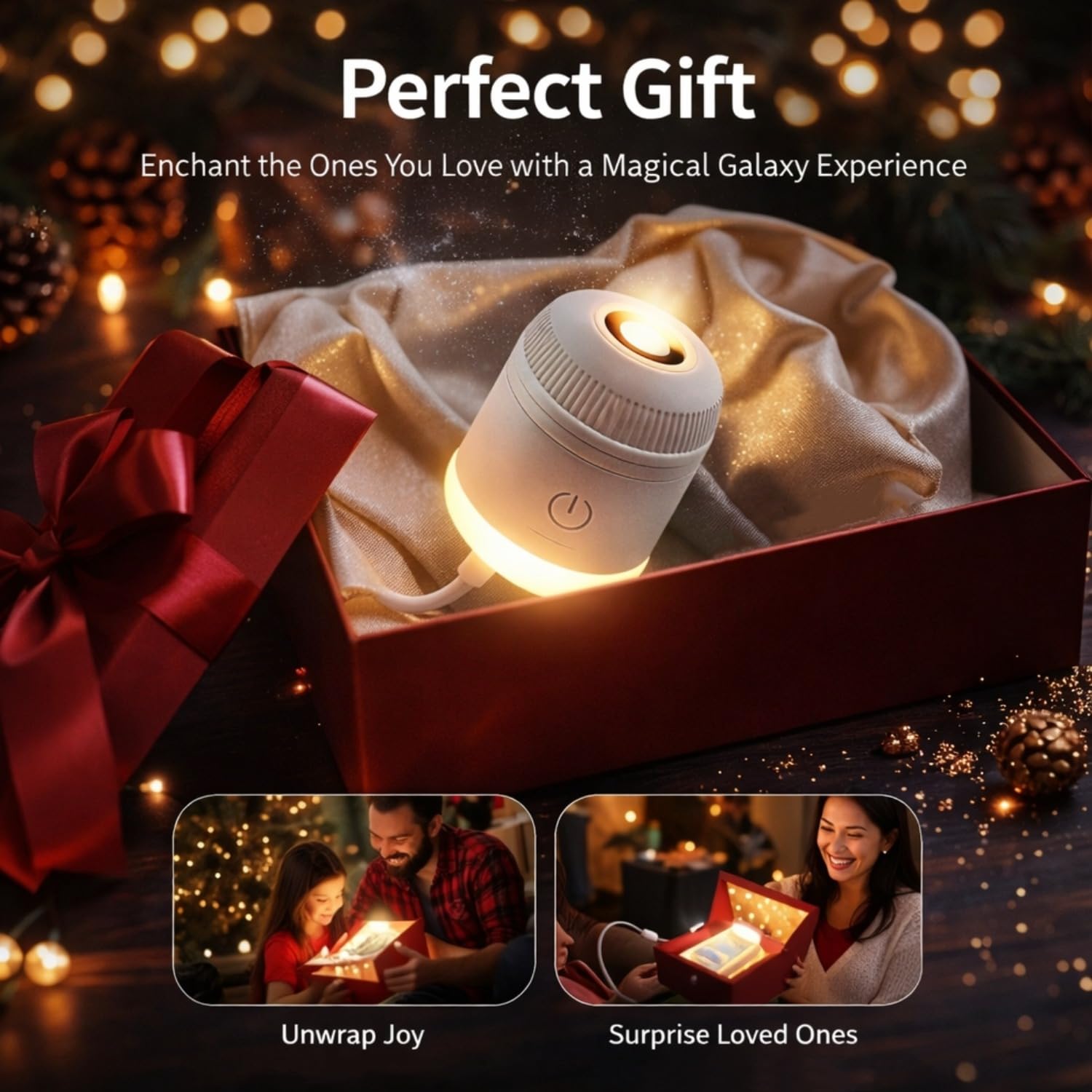 Genérico 2-in-1 Galaxy Star Projector & Night Light, 360° Rotating Portable Starry Sky Lamp with HD Films, USB Powered, Adjustable Brightness, Perfect Room Decor for Kids & Adults (White(3 PCS Film))