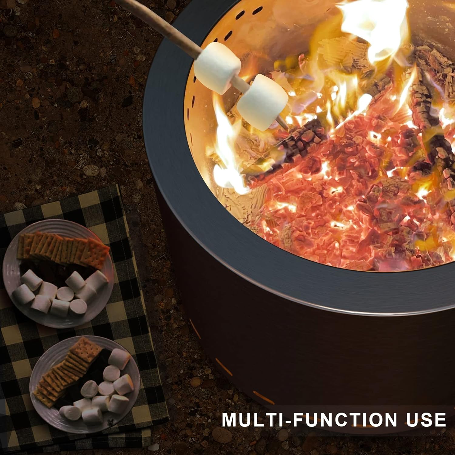 People roasting marshmallows over the fire pit
