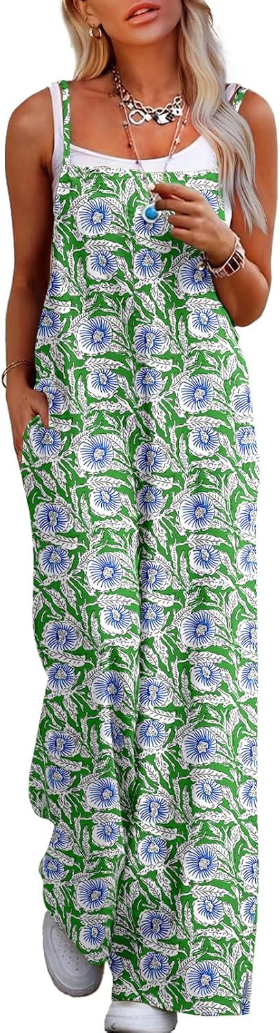 LUXVEER Jumpsuits for Women 2026 Summer Rompers Boho Floral Overalls Casual Wide Leg Long Pant One Piece Vacation Outfits