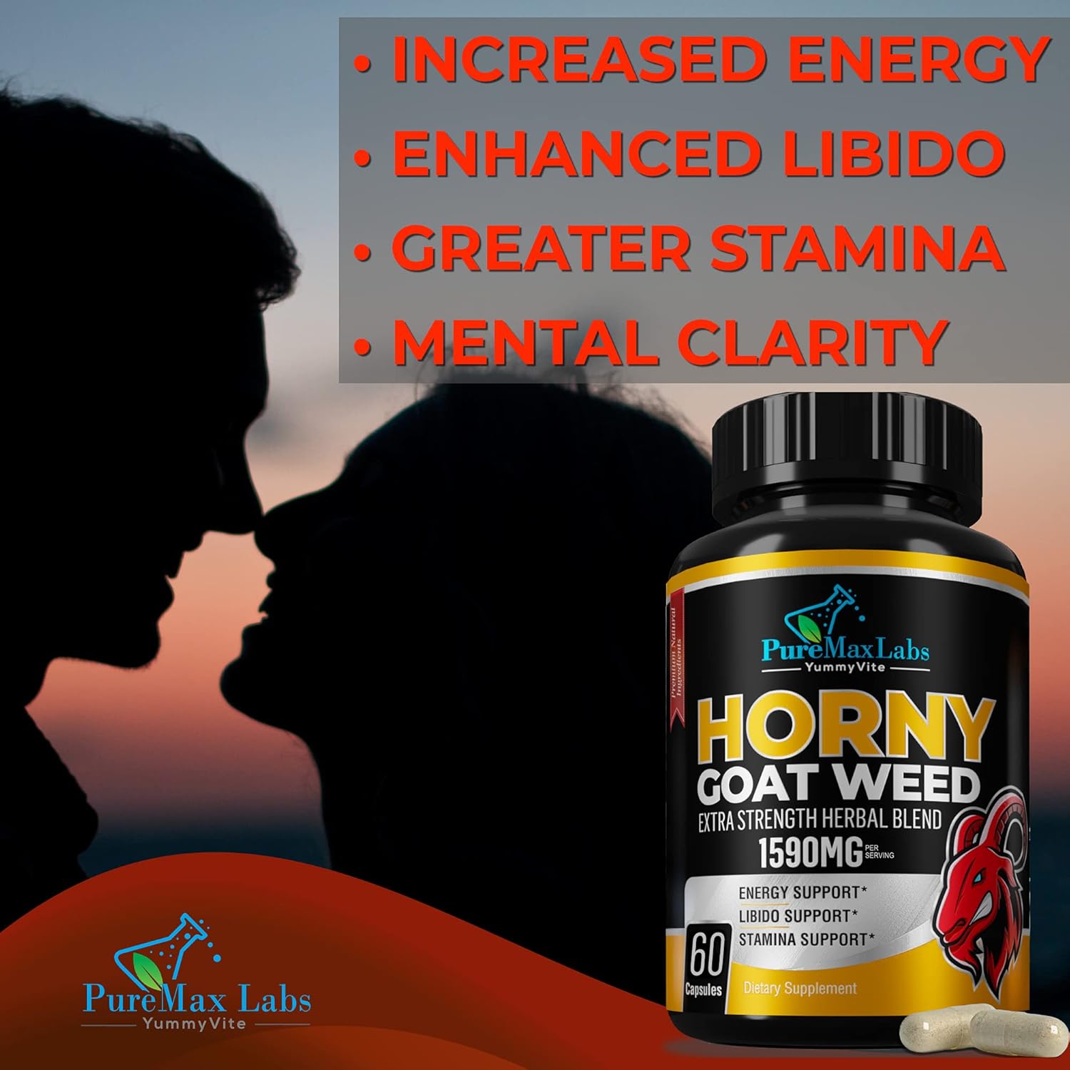 Horny Goat Weed 1590mg Extra Strength w. Maca, L-Arginine, Ginseng, Boost Desire, Performance, Stamina, Energy, Non-GMO, 60 Capsules : Health & Household