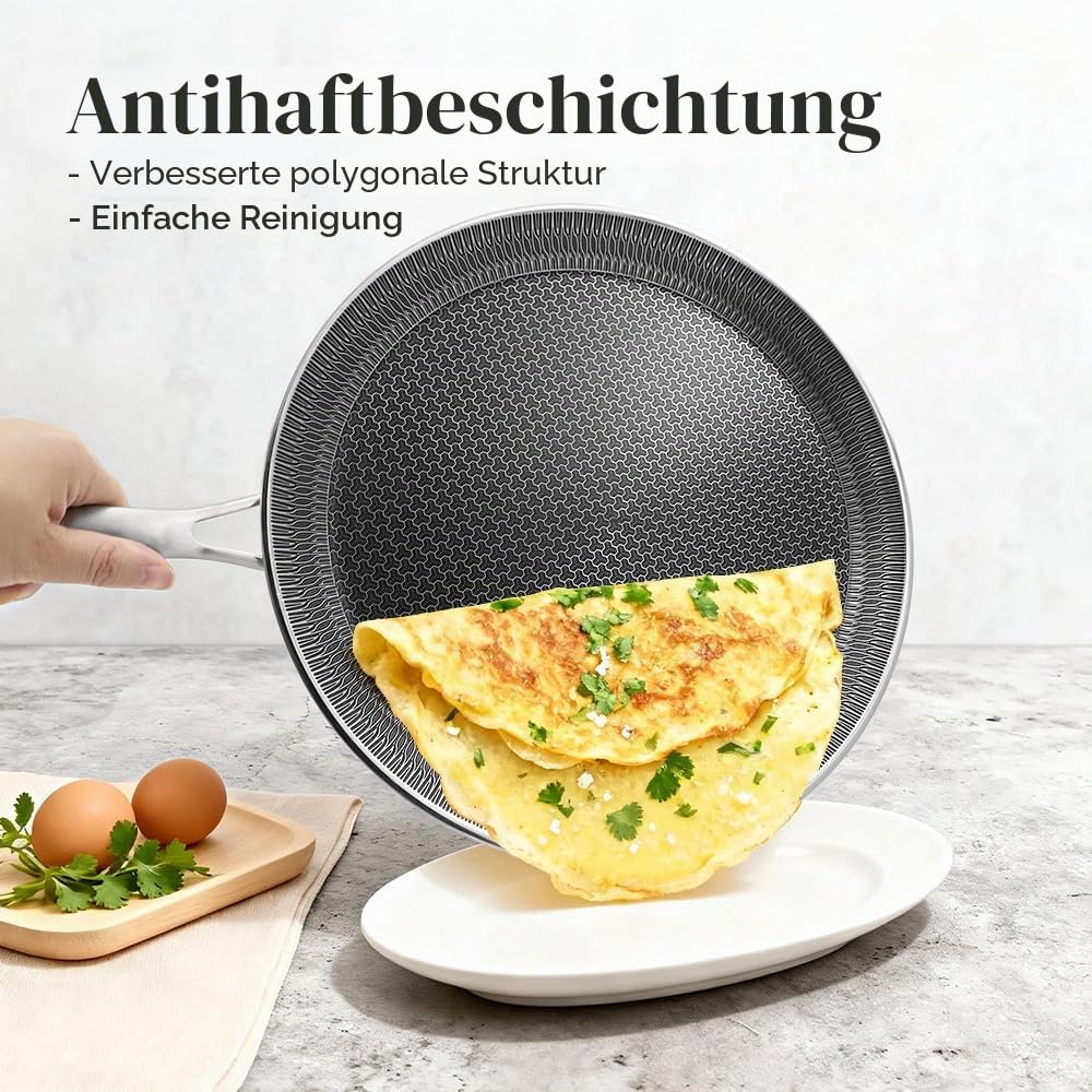 Crepe Pfanne aus Edelstahl 30 cm, Pfannkuchenpfanne mit Kratzfeste Antihaftbeschichtung, Induktions Kompatibel