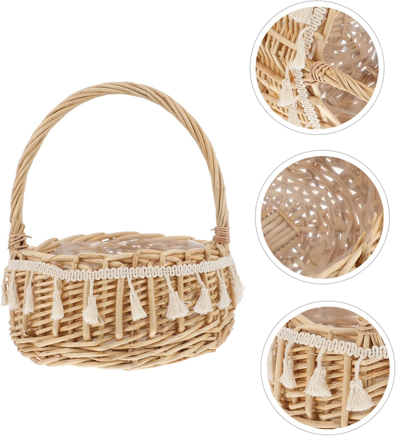 Amosfun Large Willow Bride Basket 9.84X8.26X8.26In Portable Woven Flower Girl Basket Wedding Ceremony Photo Prop Party Supply