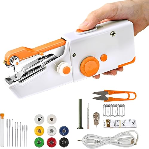 Miniatura 7 de Máquina de coser de mano, mini máquina de coser portátil recargable para costura rápida, 33 piezas, máquina de coser inalámbrica para principiantes,