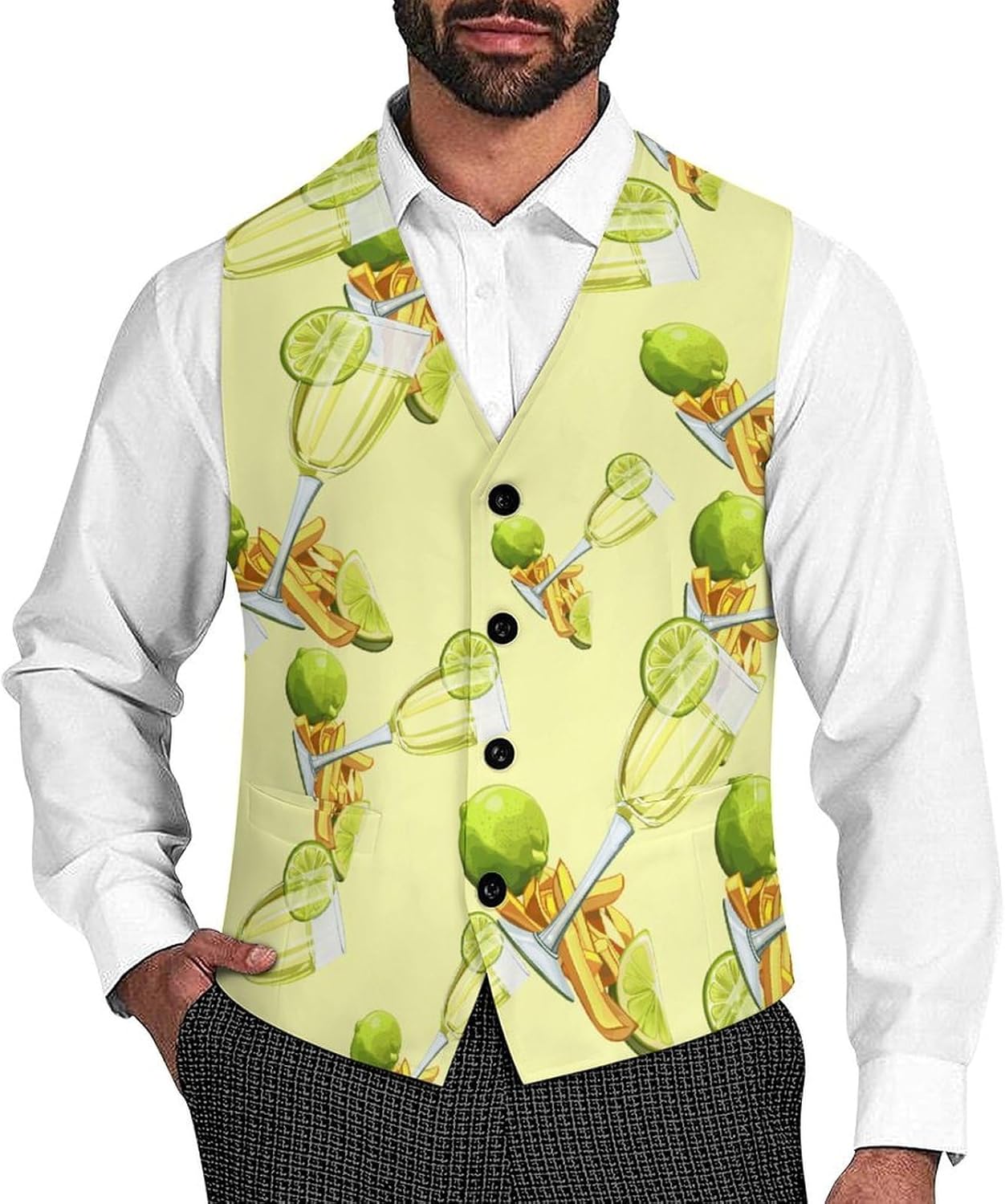 French Fries Cocktail Men's Suit Vest Formal Vests Casual Dress Fit Waistcoat Casual Tuxedo for Business